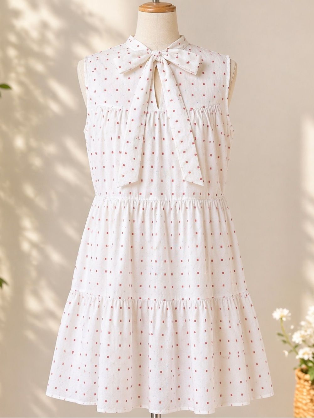 ModCloth Polka Dot Tiered Dress White Red Sleeveless 1X Romantic Cottagecore
